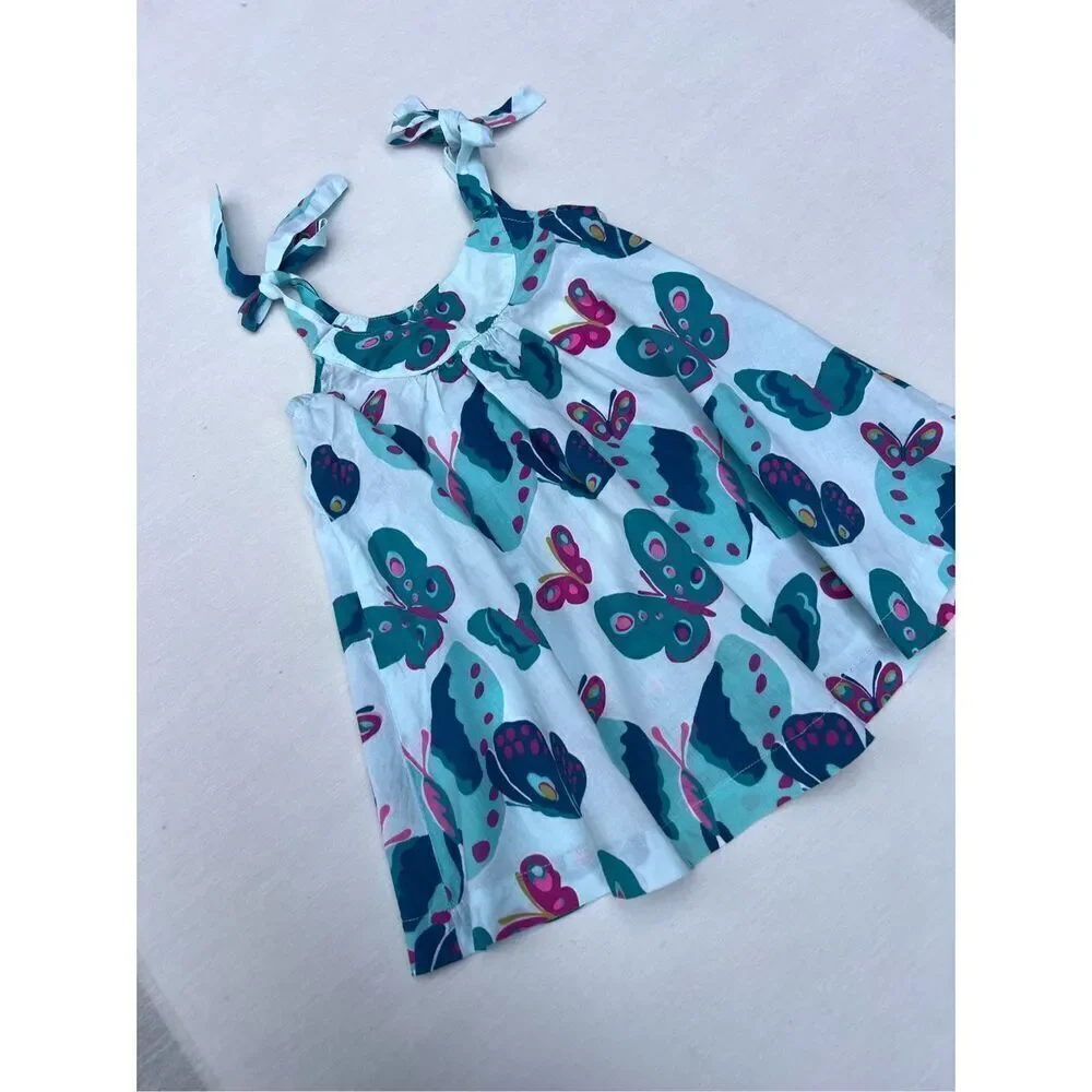 JANIE AND JACK BLUE BATIK BUTTERFLY DRESS SIZE 6/12 MONTHS GIRL'S EUC